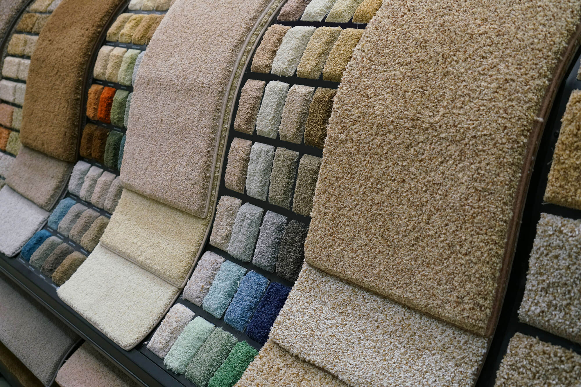 Showroom selection of high-quality carpet.